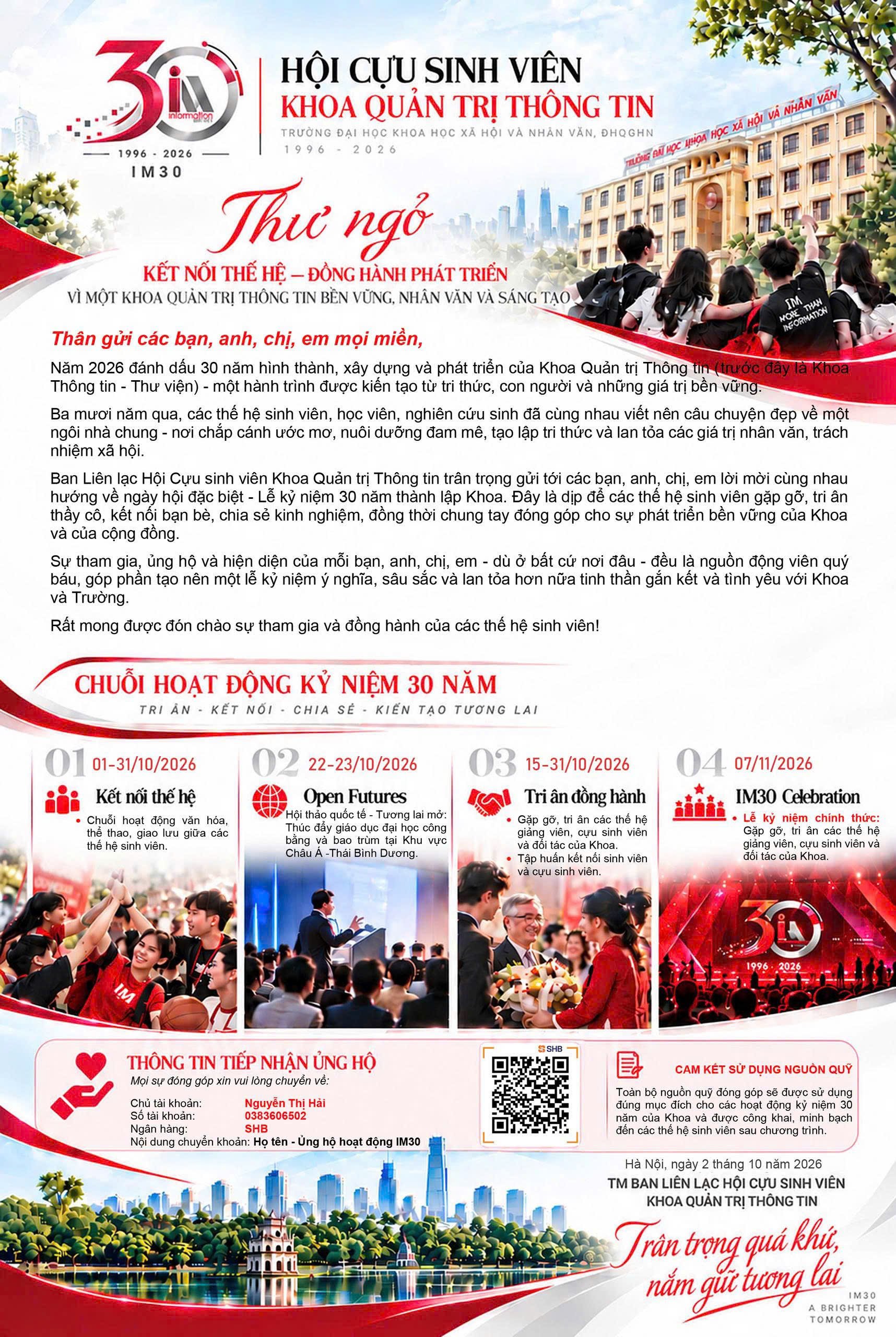 Thư ngỏ Hội Cựu sinh viên Khoa Quản trị Thông tin